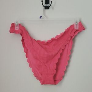 Aerie Scallop Edge Waffle Bikini Bottom in Pink Size Extra Large
